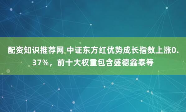 配资知识推荐网 中证东方红优势成长指数上涨0.37%，前十大权重包含盛德鑫泰等